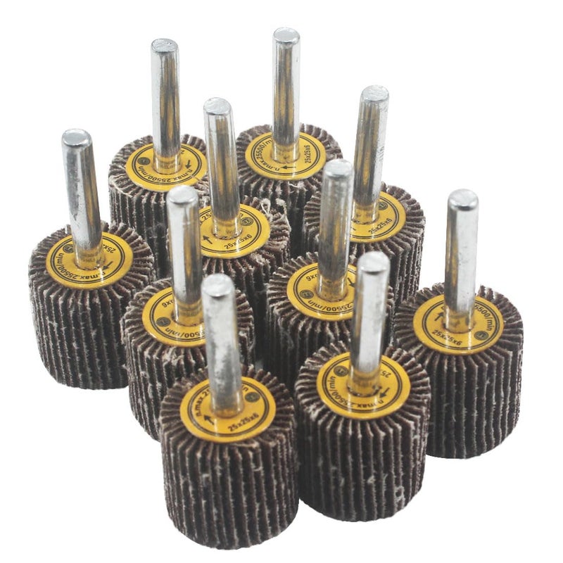 JUNLIXN 10 Pcs 25mm Flap Wheels, 1/4'' Shank 80 Grit Aluminum Oxide Grain Mounted Flap Sanding Wheel for Drill, Grinder, Rotary Tools - Image 1